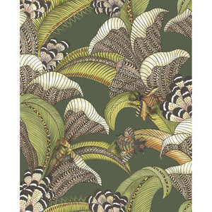 Hoopoe Leaves Spring Green And Coral by Cole & Son Designer Wallcovering