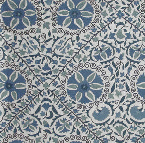 Madura Floral Stitchery Indigo & Ivory 1276002 by Schumacher Designer Fabric