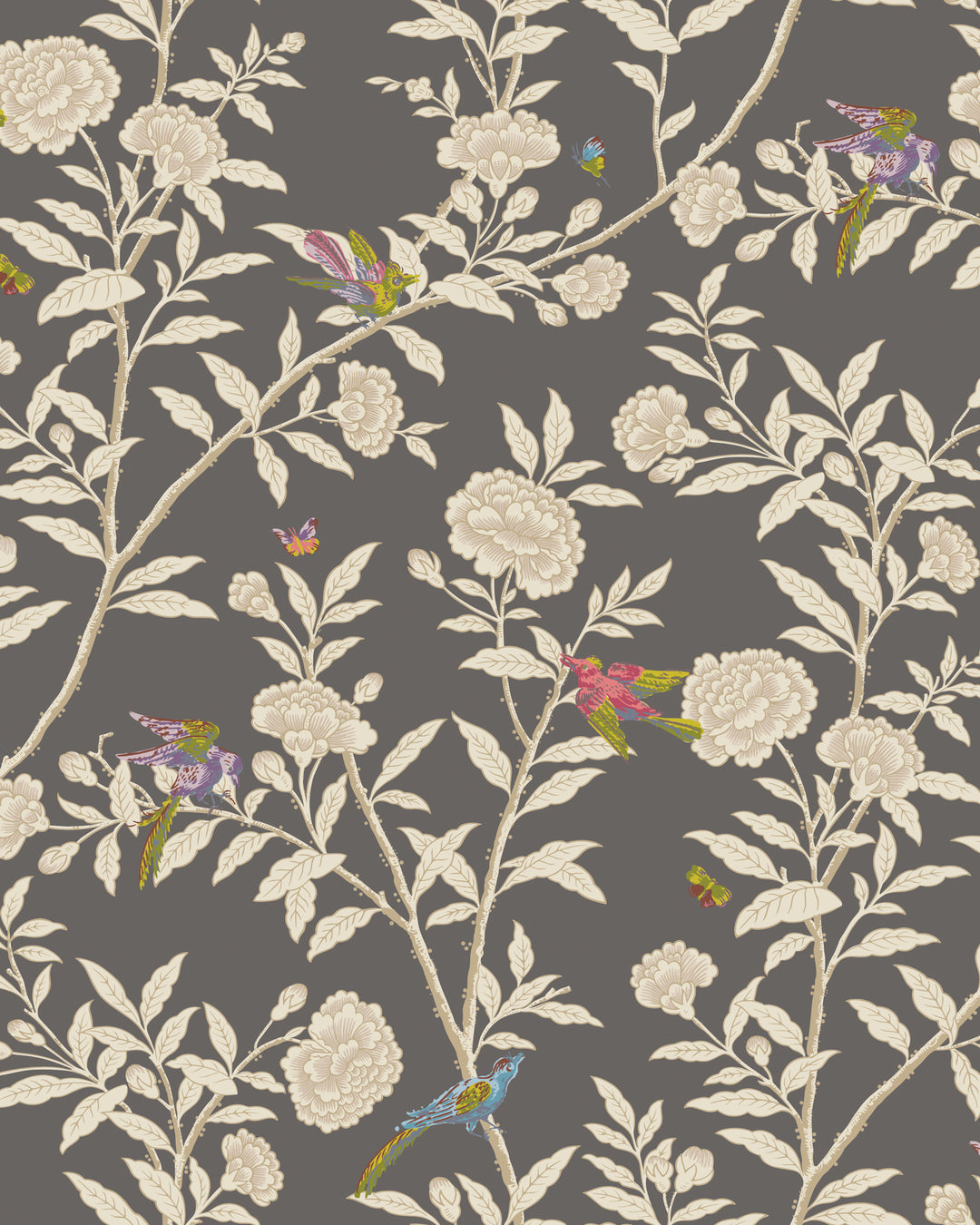 Roseberry With Birds - Charcoal 127/4019.CS.0 by Cole & Son Designer Wallcovering
