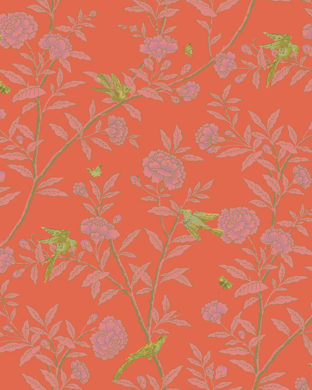 Roseberry With Birds - Vermillion 127/4021.CS.0 by Cole & Son Designer Wallcovering