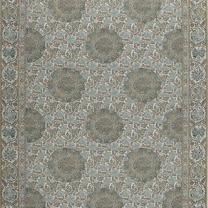 Kaya Medallion Mineral 1296002 by Schumacher Designer Fabric A PASSAGE TO INDIA PRINTS See Sample FRANCE NOT APPLICABLE </p><p>Repeat: Horizontal: 70" (178CM) and Vertical: 27" (69CM) 70" WIDE (178CM) - Swanky Fabrics -