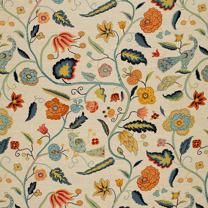 Apsley Vine Apricot & Teal 1307000 by Schumacher Designer Fabric GREEFF PRINTS F05 LINEN 52% COTTON 48% UNITED KINGDOM </p><p>Repeat: Horizontal: 27" (69CM) and Vertical: 25 1/4" (64CM) 54 - Swanky Fabrics -