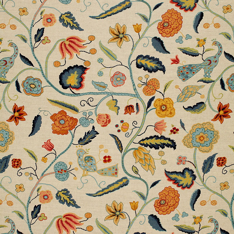 Apsley Vine Apricot & Teal 1307000 by Schumacher Designer Fabric GREEFF PRINTS F05 See Sample UNITED KINGDOM NOT APPLICABLE </p><p>Repeat: Horizontal: 27" (69CM) and Vertical: 25 1/4" (64CM) 54" WIDE (137CM) - Swanky Fabrics -