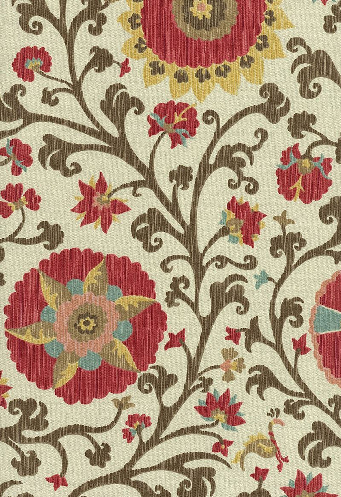 Fergana Embroidery Print Teak 1327000 by Schumacher Designer Fabric Classic-Prints 100% Cotton - Horizontal: 27 and Vertical: 36 54 - Swanky Fabrics -
