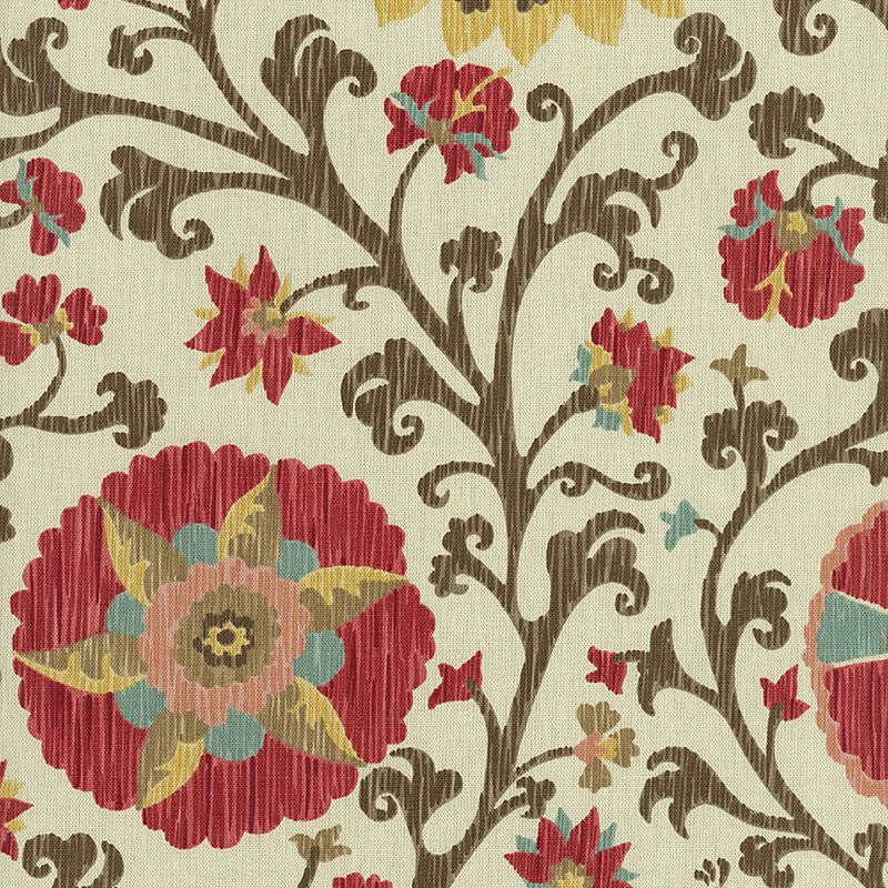 Fergana Embroidery Print Teak 1327000 by Schumacher Designer Fabric AVERY HILL COTTON 100% UNITED STATES OF AMERICA </p><p>Repeat: Horizontal: 27" (69CM) and Vertical: 36" (91CM) 54 - Swanky Fabrics -