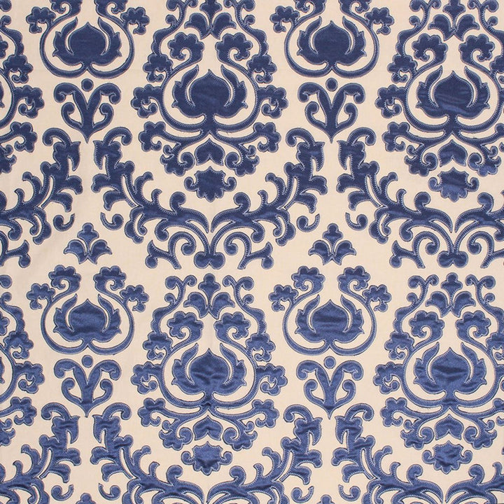 Trocadéro Damask Sapphire by RM CoCo Designer Fabric Prive Vol 3 73% Polyester 27% Cotton See Sample 0 Horizontal: 17 and Vertical: 18.88 54 - Swanky Fabrics -
