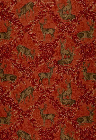 Woburn Meadow Red 169073 by Schumacher Designer Fabric Classic-Prints 100% Cotton - Horizontal: 27 and Vertical: 27 55 - Swanky Fabrics -