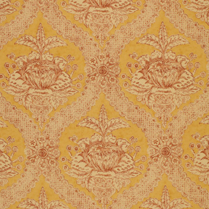 Haddon Hall Damask Maize 172780 by Schumacher Designer Fabric THE LIBRAY COLLECTION See Sample UNITED KINGDOM TO BE DETERMINED </p><p>Repeat: Horizontal: 9" (23CM) and Vertical: 23 3/4" (60CM) 54" WIDE (137CM) - Swanky Fabrics -