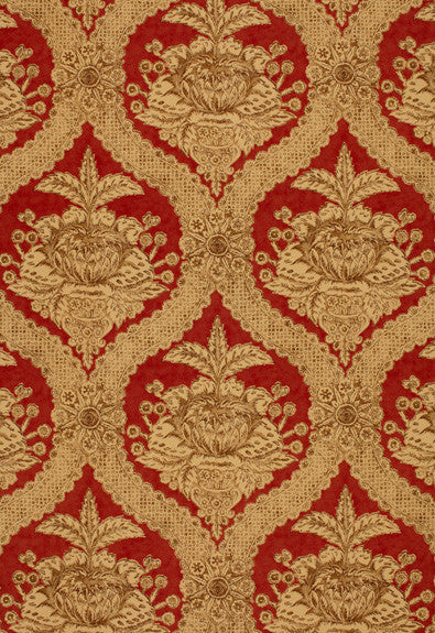 Haddon Hall Damask Venetian Red 172781 by Schumacher Designer Fabric - 100% Cotton - Horizontal: 9 and Vertical: 23.75 54 - Swanky Fabrics -