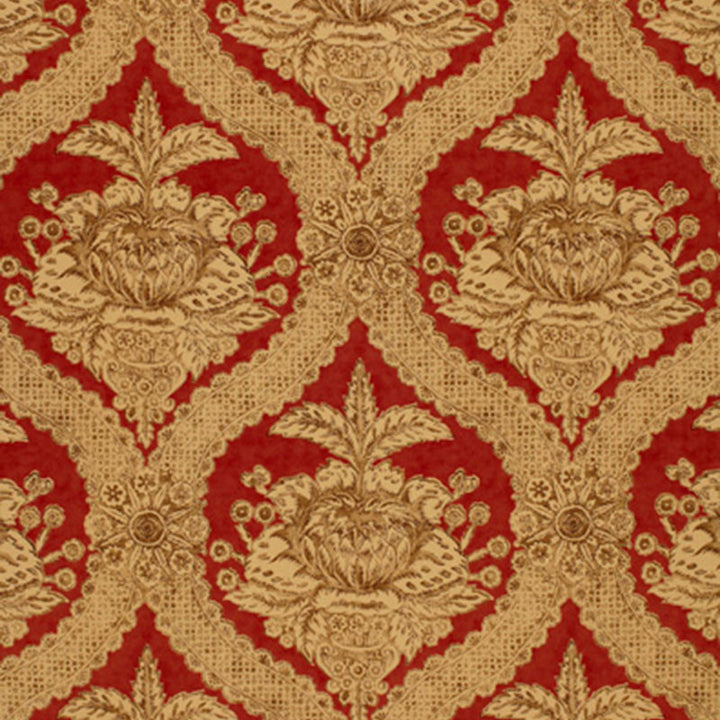 Haddon Hall Damask Venetian Red 172781 by Schumacher Designer Fabric THE LIBRAY COLLECTION COTTON 100% UNITED KINGDOM </p><p>Repeat: Horizontal: 9" (23CM) and Vertical: 23 3/4" (60CM) 54 - Swanky Fabrics -