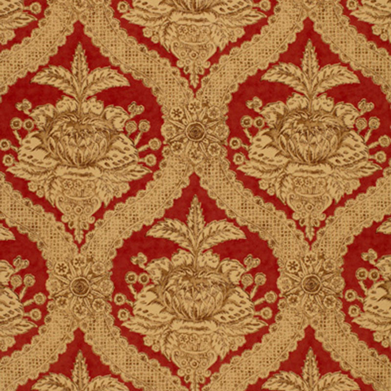 Haddon Hall Damask Venetian Red 172781 by Schumacher Designer Fabric THE LIBRAY COLLECTION See Sample UNITED KINGDOM TO BE DETERMINED </p><p>Repeat: Horizontal: 9" (23CM) and Vertical: 23 3/4" (60CM) 54" WIDE (137CM) - Swanky Fabrics -
