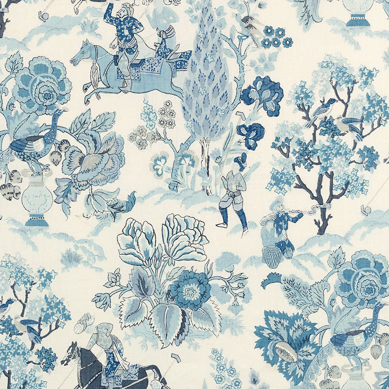 Persian Lancers Porcelain 173014 by Schumacher Designer Fabric SCHUMACHER CLASSICS See Sample THAILAND LIGHT DUTY </p><p>Repeat: Horizontal: 12 1/2" (32CM) and Vertical: 30" (76CM) 49" WIDE (124CM) - Swanky Fabrics -