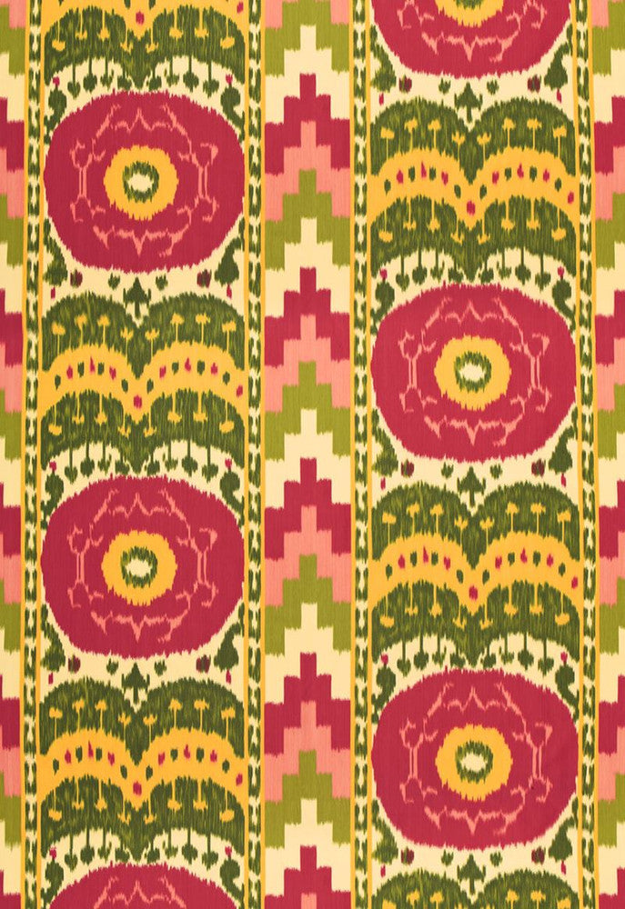 Samarkand Ikat Watermelon 173101 by Schumacher Designer Fabric - 70% Cotton, 30% Silk - Horizontal: 27.75 and Vertical: 32.75 55.125 - Swanky Fabrics -
