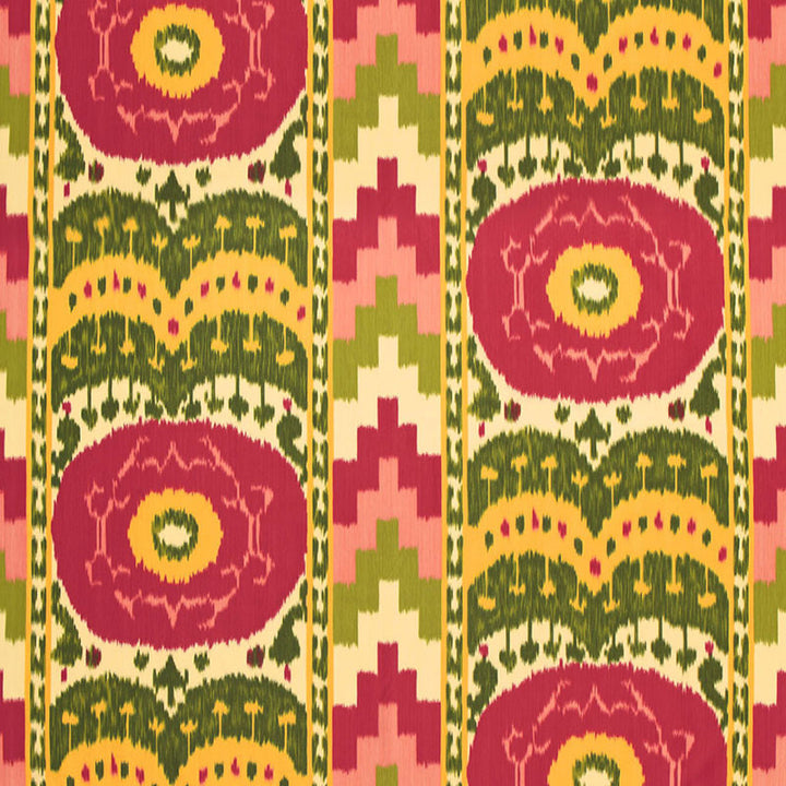 Samarkand Ikat Watermelon 173101 by Schumacher Fabric Schumacher Fabric Samarkand Ikat Watermelon 173101Fabric COTTON 70% SWITZERLAND </p><p>Repeat: H: HORZ. 27 3/4" (70CM) , V: VERT. 32 3/4" (83CM) 55.125 - Fabric Carolina -