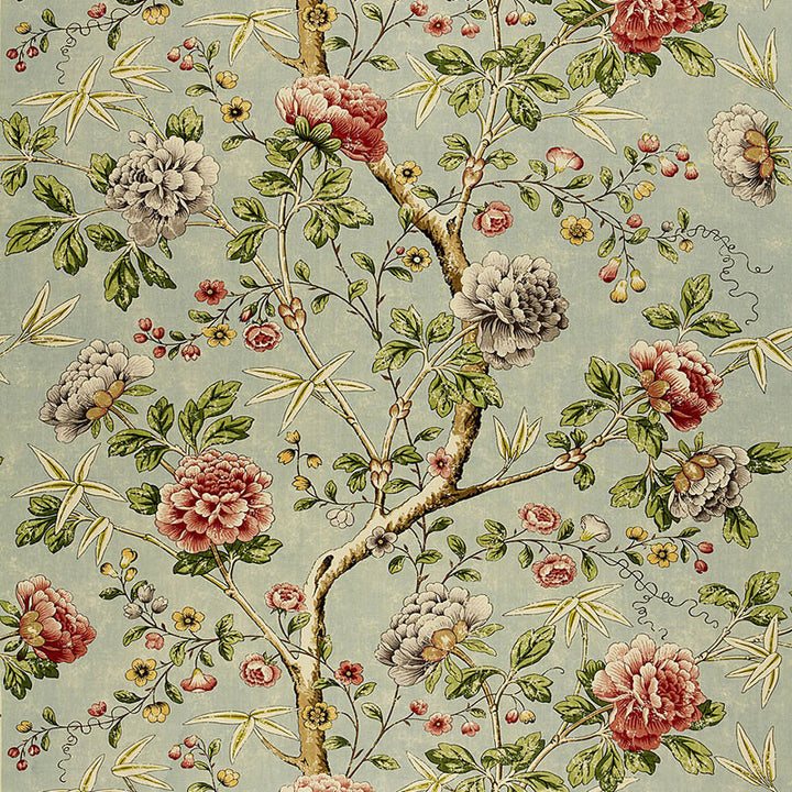 Mandarin Peony Aquamarine 173421 by Schumacher Designer Fabric SCHUMACHER PRINTS See Sample UNITED KINGDOM NOT APPLICABLE </p><p>Repeat: Horizontal: 54" (137CM) and Vertical: 51 3/4" (131CM) 54" WIDE (137CM) - Swanky Fabrics -