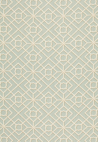 Luan Fretwork Sky 173491 by Schumacher Designer Fabric COLLECTION-NAME-TBA-173490 100% Linen Martindale 7,000 Horizontal: 9 and Vertical: 9 54 - Swanky Fabrics -