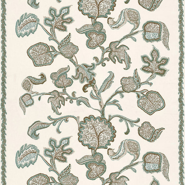 Palampore Block Print Teal 173612 by Schumacher Designer Fabric PERENNIAL FAVORITES COTTON 60% LINEN 40% INDIA </p><p>Repeat: Horizontal: 51 1/2" (131CM) and Vertical: 38 3/4" (98CM) 54 - Swanky Fabrics -
