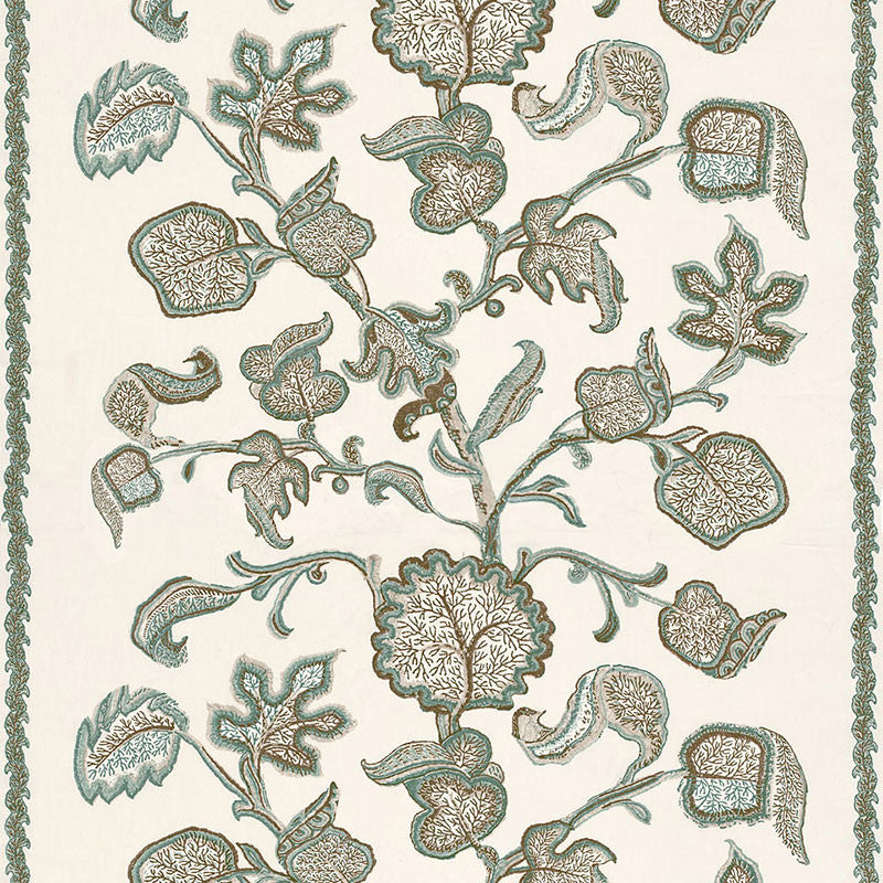 Palampore Block Print Teal 173612 by Schumacher Fabric Schumacher Fabric Palampore Block Print Teal 173612Fabric COTTON 60% INDIA </p><p>Repeat: H: HORZ. 51 1/2" (131CM), V: VERT. 38 3/4" (98CM) 54 - Fabric Carolina -