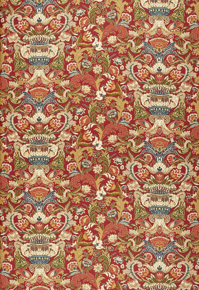 Egerton Tapestry Print Scarlet 173621 by Schumacher Designer Fabric Classic-Prints 52% Linen, 48% Cotton - Horizontal: 28.75 and Vertical: 23.625 57.5 - Swanky Fabrics -