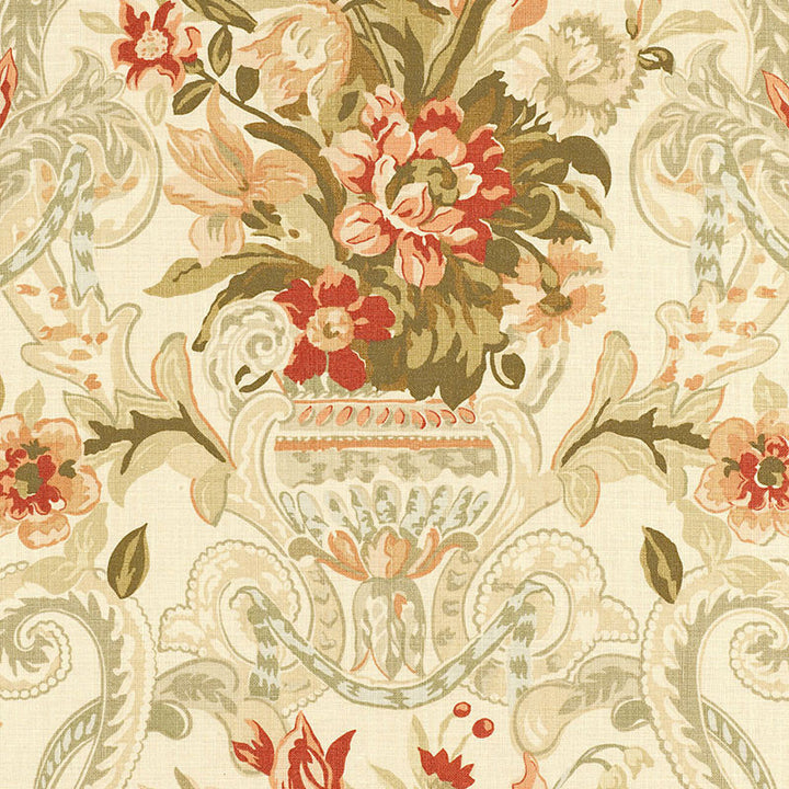 Aylesbury Vase Coral 173840 by Schumacher Designer Fabric ARCHIVE / LINEN PRINTS LINEN 100% UNITED KINGDOM </p><p>Repeat: Horizontal: 27" (69CM) and Vertical: 27" (69CM) 54 - Swanky Fabrics -