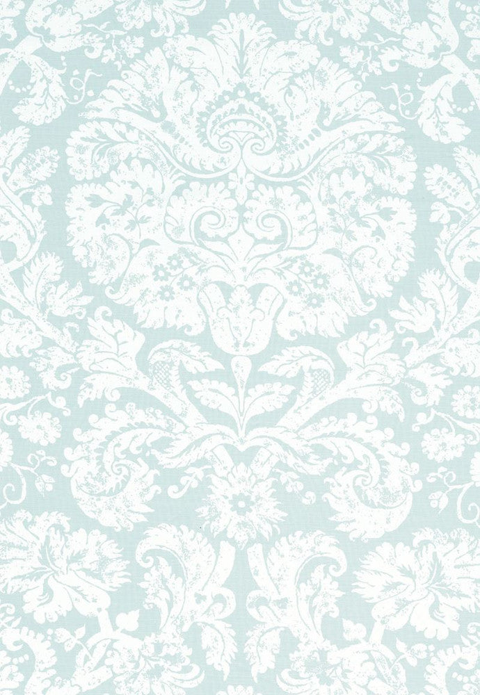 Barresa Damask Aqua 174132 by Schumacher Designer Fabric Classic-Prints 55% Linen, 45% Cotton - Horizontal: 27 and Vertical: 36 54 - Swanky Fabrics -
