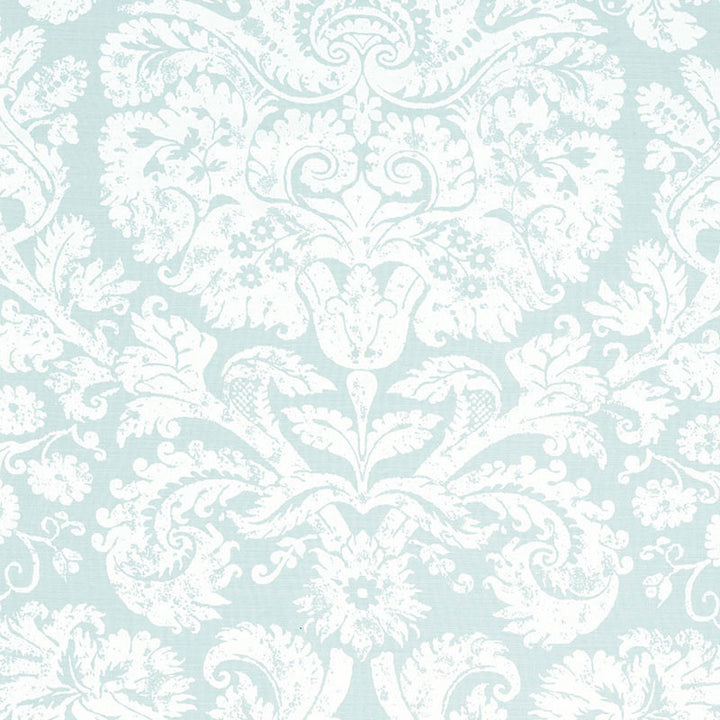 Barresa Damask Aqua 174132 by Schumacher Designer Fabric CLASSIC PRINTS LINEN 55% COTTON 45% BELGIUM </p><p>Repeat: Horizontal: 27" (69CM) and Vertical: 36" (91CM) 54 - Swanky Fabrics -