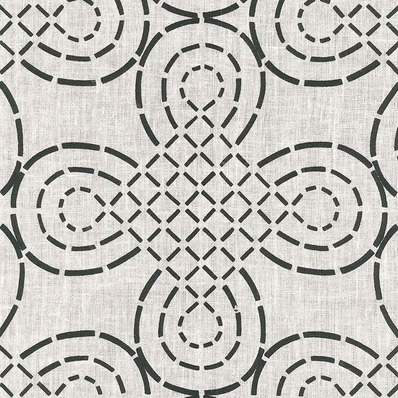 Trellis Knot Ivory & Onyx 174222 by Schumacher Fabric Schumacher Fabric Trellis Knot Ivory & Onyx 174222Fabric LINEN 100% INDIA </p><p>Repeat: H: HORZ. 13 3/8" (34CM) , V: VERT. 10 1/2" (27CM) 54 - Fabric Carolina -