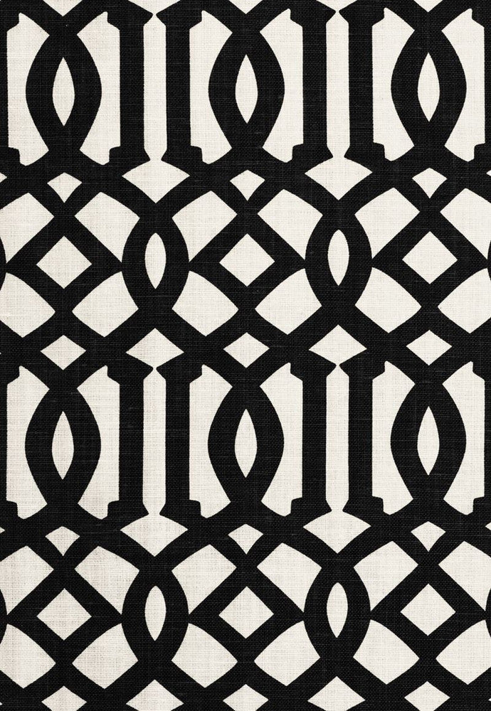 Imperial Trellis II Jet 174414 by Schumacher Designer Fabric Print-Happy 100% Linen - Horizontal: 6 and Vertical: 12 54 - Swanky Fabrics -