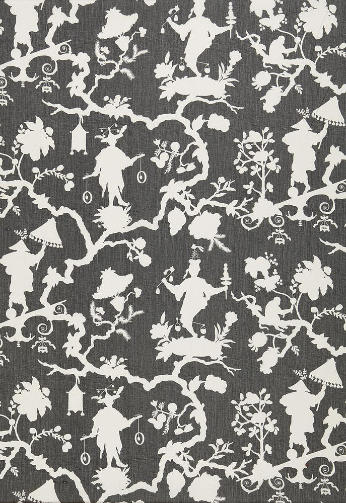 Shantung Silhouette Print Smoke 174581 by Schumacher Designer Fabric Exuberant-Prints 100% Linen - Horizontal: 27 and Vertical: 25.25 54 - Swanky Fabrics -