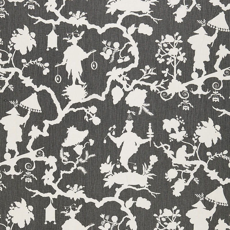 Shantung Silhouette Print Smoke 174581 by Schumacher Fabric Schumacher Fabric Shantung Silhouette Print Smoke 174581Fabric LINEN 100% CHINA </p><p>Repeat: H: HORZ. 27" (69CM) , V: VERT. 25 1/4" (64CM) 54 - Fabric Carolina -