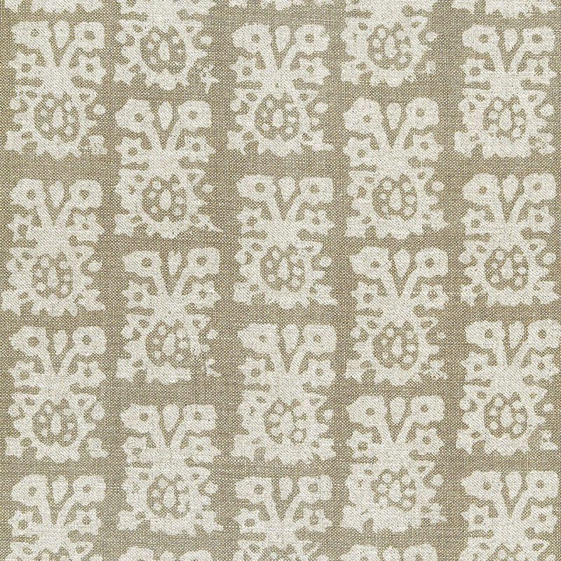 Jakarta Linen Print Greige 174631 by Schumacher Designer Fabric AU NATUREL LINEN 100% THAILAND </p><p>Repeat: Horizontal: 26 1/2" (67CM) and Vertical: 23 1/2" (60CM) 53 - Swanky Fabrics -