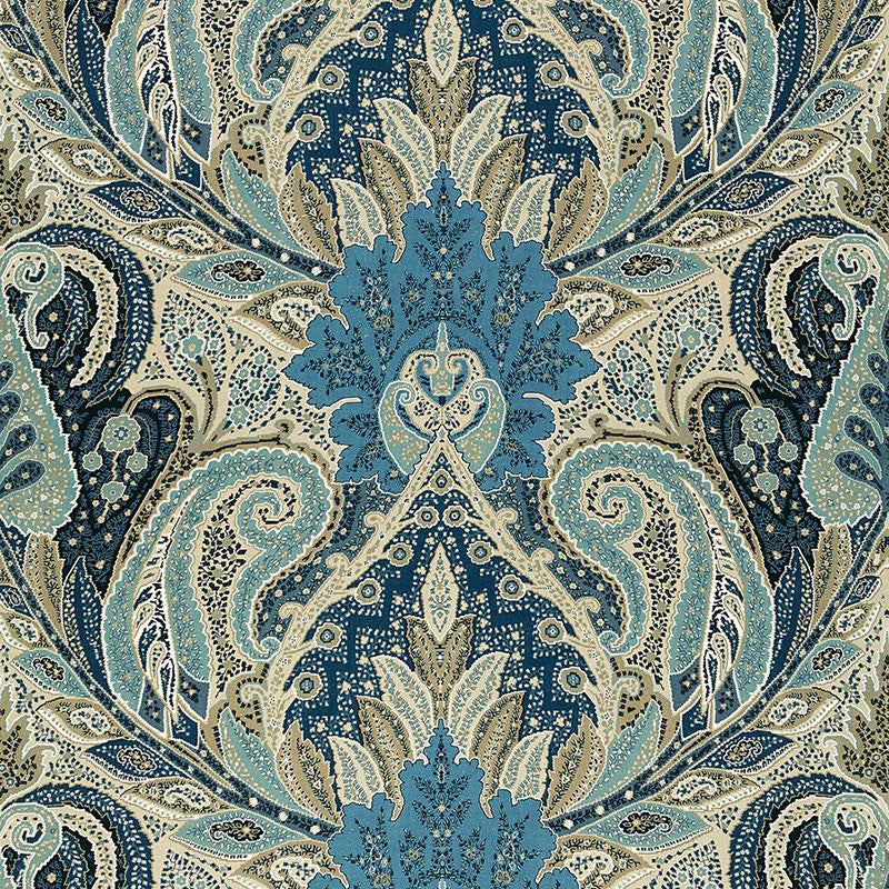 Cambay Paisley Print Azure 174883 by Schumacher Designer Fabric OTTOMAN CHIC LINEN 100% UNITED KINGDOM </p><p>Repeat: Horizontal: 54 1/2" (138CM) and Vertical: 33 3/4" (86CM) 54.5 - Swanky Fabrics -