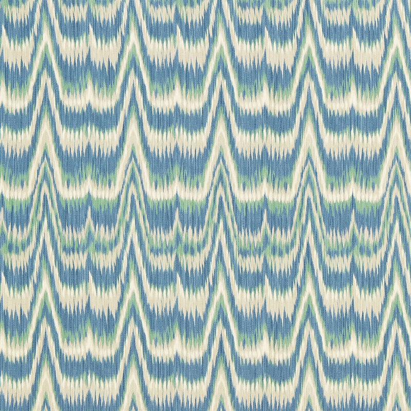 Kamalia Ikat Print Aegean 175120 by Schumacher Designer Fabric PRINTS F12 See Sample ITALY MEDIUM DUTY </p><p>Repeat: Horizontal: 6 5/8" (17CM) and Vertical: 18 7/8" (48CM) 53" WIDE (135CM) - Swanky Fabrics -