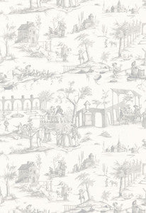 Siena Toile Pewter 175171 by Schumacher Designer Fabric