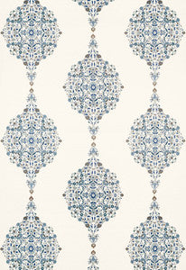 Mehndi Linen Print Indigo 175321 by Schumacher Designer Fabric