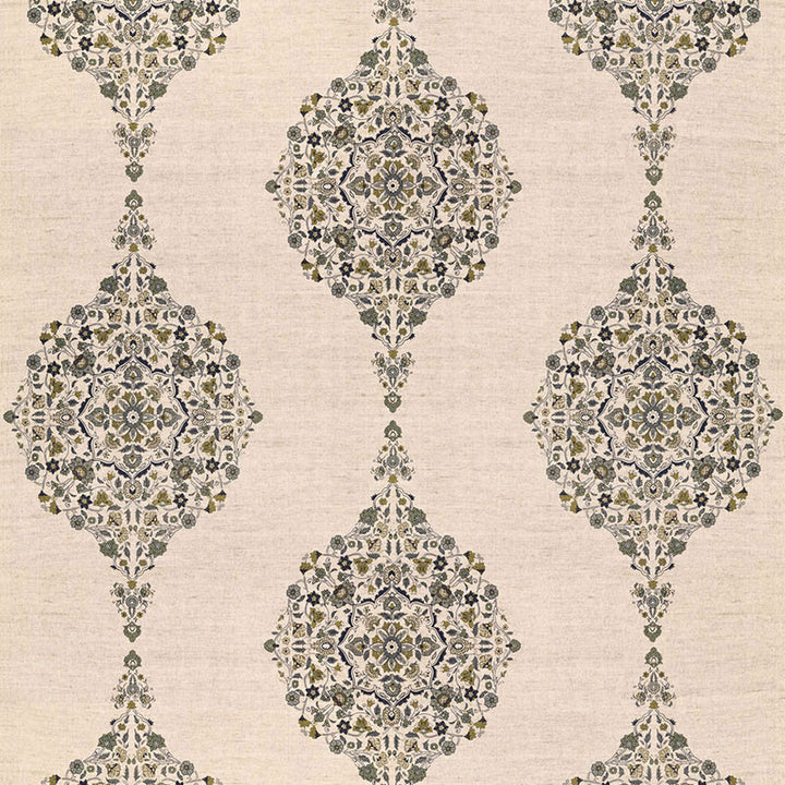 Mehndi Linen Print Smoke 175322 by Schumacher Designer Fabric AU NATUREL 2 COTTON 50% JUTE 50% INDIA </p><p>Repeat: Horizontal: 17 1/2" (44CM) and Vertical: 31" (79CM) 52.5 - Swanky Fabrics -