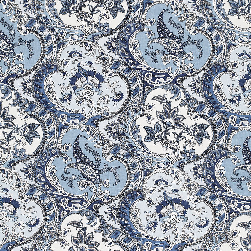 Pickfair Paisley Pacific 175553 by Schumacher Designer Fabric TIMOTHY CORRIGAN LINEN 100% THAILAND </p><p>Repeat: Horizontal: 8 3/4" (22CM) and Vertical: 26 1/4" (67CM) 52.5 - Swanky Fabrics -