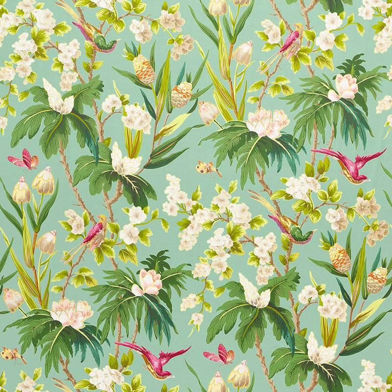 Seychelles Sea 175702 by Schumacher Designer Fabric PRINT HAPPY See Sample FRANCE - </p><p>Repeat: Horizontal: 27" (69CM) and Vertical: 52 1/2" (133CM) 54" WIDE (137CM) - Swanky Fabrics -