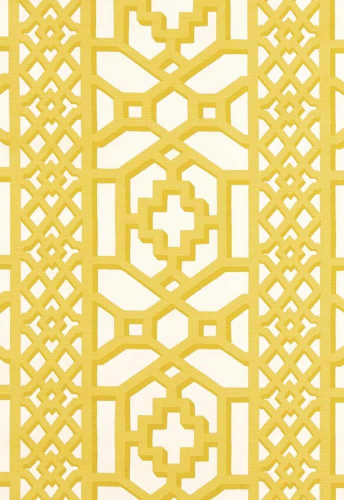 Zanzibar Trellis Matte Canary 175740 by Schumacher Designer Fabric 125TH-ANNIVERSARY 55% Linen, 45% Cotton - Horizontal: 13.5 and Vertical: 12.5 54 - Swanky Fabrics -