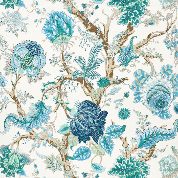 Indian Arbre Peacock & Emerald 175784 by Schumacher Designer Fabric 125TH-ANNIVERSARY 100% Linen Martindale 20,000 Horizontal: 52 and Vertical: 46 52 - Swanky Fabrics -