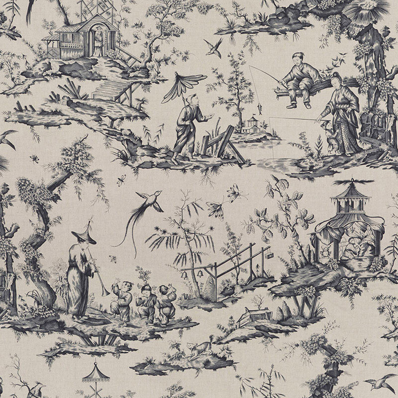 Shengyou Toile Charcoal 175803 by Schumacher Fabric Schumacher Fabric Shengyou Toile Charcoal 175803Fabric LINEN 57% FRANCE </p><p>Repeat: H: HORZ. 44" (112CM) , V: VERT. 47" (119CM) 44 - Fabric Carolina -