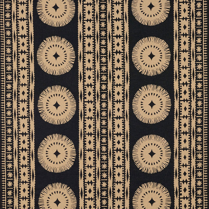Bora Bora Print Lava Black 175840 by Schumacher Designer Fabric TRIBAL CHIC See Sample INDIA - </p><p>Repeat: Horizontal: 52" (132CM) and Vertical: 24 1/2" (62CM) 52 3/8" WIDE (133 CM) - Swanky Fabrics -