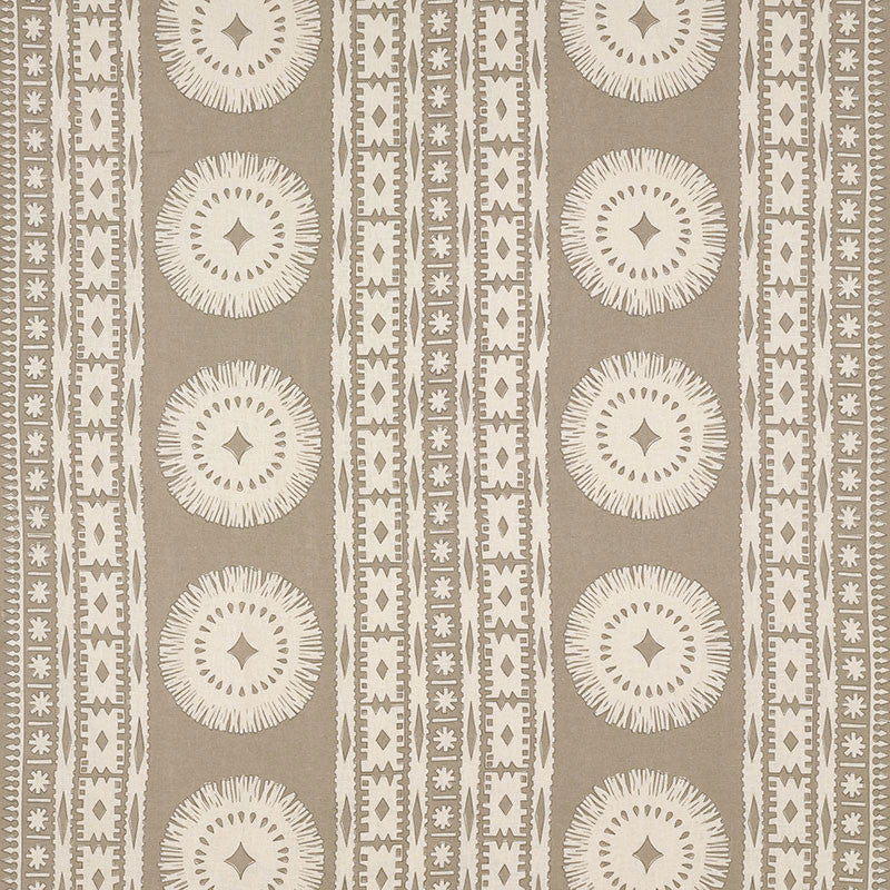 Bora Bora Print Sea Oyster 175842 by Schumacher Designer Fabric TRIBAL CHIC See Sample INDIA - </p><p>Repeat: Horizontal: 52" (132CM) and Vertical: 24 1/2" (62CM) 52 3/8" WIDE (133 CM) - Swanky Fabrics -