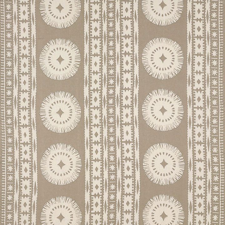 Bora Bora Print Sea Oyster 175842 by Schumacher Designer Fabric TRIBAL CHIC See Sample INDIA - </p><p>Repeat: Horizontal: 52" (132CM) and Vertical: 24 1/2" (62CM) 52 3/8" WIDE (133 CM) - Swanky Fabrics -