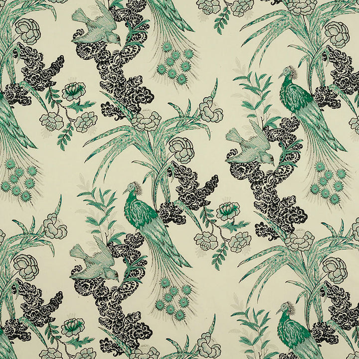 Peacock Emerald 175911 by Schumacher Designer Fabric MILES REDD See Sample THAILAND LIGHT DUTY </p><p>Repeat: Horizontal: 17 1/2" (44CM) and Vertical: 26" (66CM) 52 7/8" (134CM) - Swanky Fabrics -