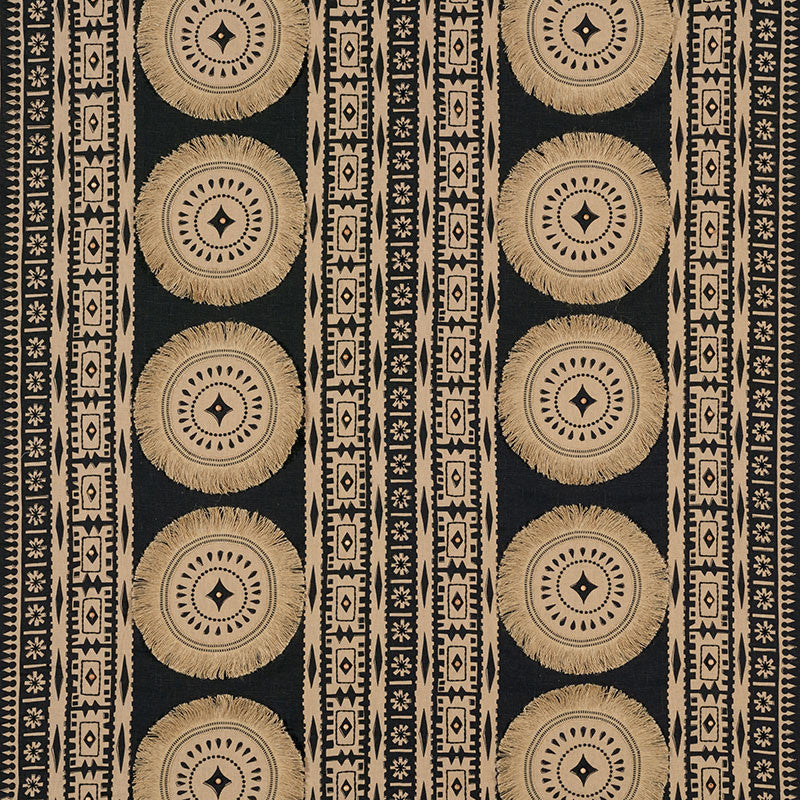 Bora Bora Print Embellished Lava Black 176000 by Schumacher Designer Fabric Mary-McDonald 85% Linen, 8% Wood, 7% Polyester - Horizontal: 52 and Vertical: 24.5 53.375 - Swanky Fabrics -