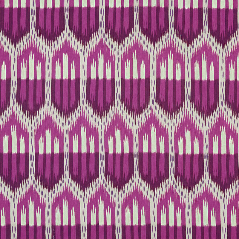 Bukhara Ikat Fuchsia 176082 by Schumacher Designer Fabric IKAT COLLECTION See Sample ITALY LIGHT DUTY </p><p>Repeat: Horizontal: 13 1/8" (33CM) and Vertical: 27 1/2" (70CM) 53 1/4" (135CM) - Swanky Fabrics -