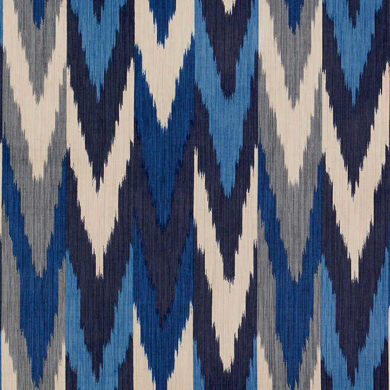 Kashgar Velvet Ikat Indigo & Slate 176100 by Schumacher Designer Fabric IKAT COLLECTION COTTON 100% ITALY </p><p>Repeat: Horizontal: 13 3/8" (34CM) and Vertical: 37 1/2" (95CM) 54.5 - Swanky Fabrics -