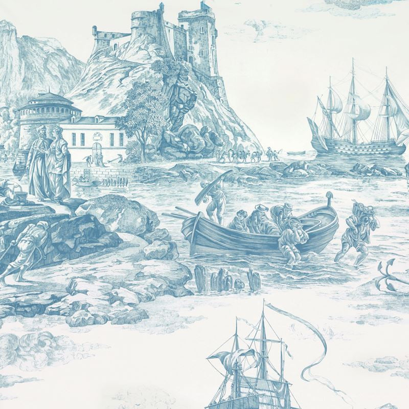 Marine Toile Delft 176160 by Schumacher Designer Fabric Schumacher-Classics 100% Cotton - Horizontal: 38 and Vertical: 75 53 - Swanky Fabrics -