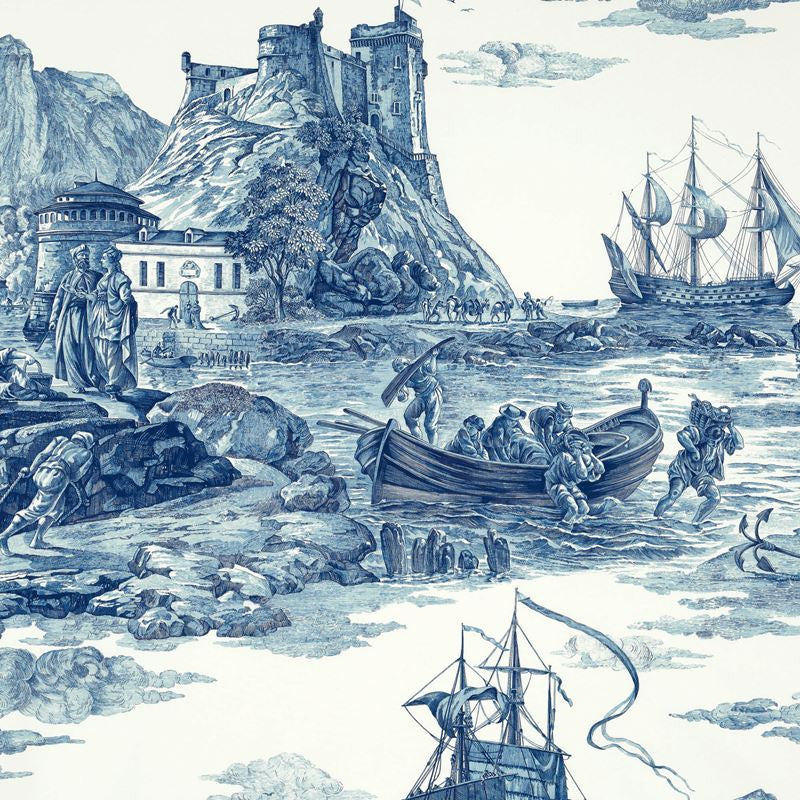 Marine Toile Indigo 176161 by Schumacher Designer Fabric Schumacher-Classics 100% Cotton - Horizontal: 38 and Vertical: 75 53 - Swanky Fabrics -